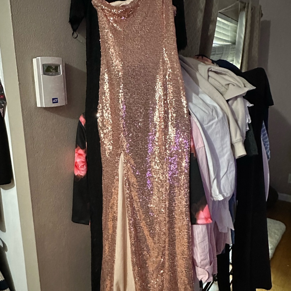 Rose Gold/Pink Embellished Sleeveless Gown with One Shoulder